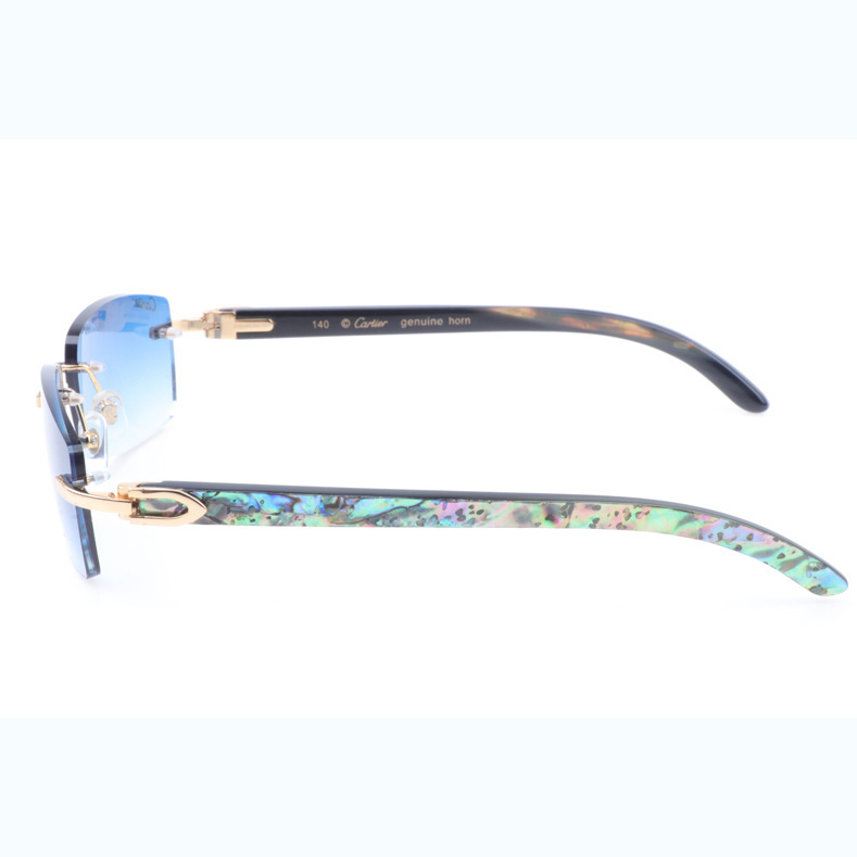 Cartier CT_3524012 Shell Mix Black Buffalo Sunglasses In Gold Gradient Blue - FashionPlug