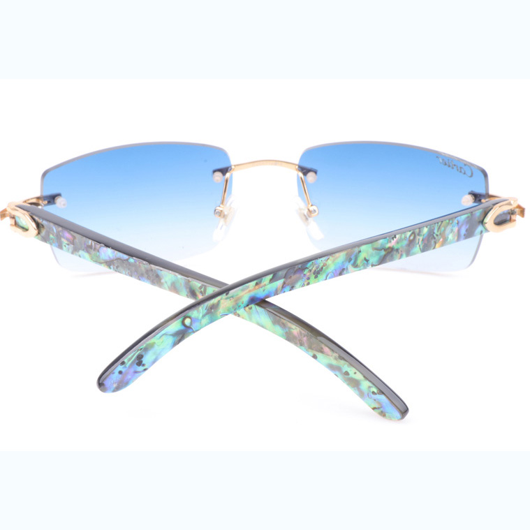 Cartier CT_3524012 Shell Mix Black Buffalo Sunglasses In Gold Gradient Blue - FashionPlug