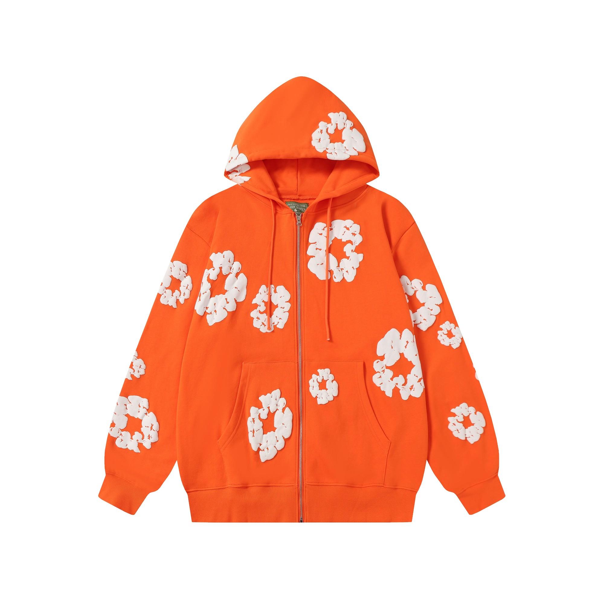 Denim Tears Cotton Wreath Zip Hoodie Orange - FashionPlug