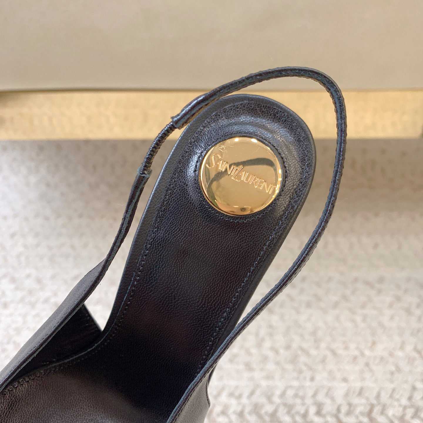 Saint Laurent Leather YSL Slingback Pumps - FashionPlug