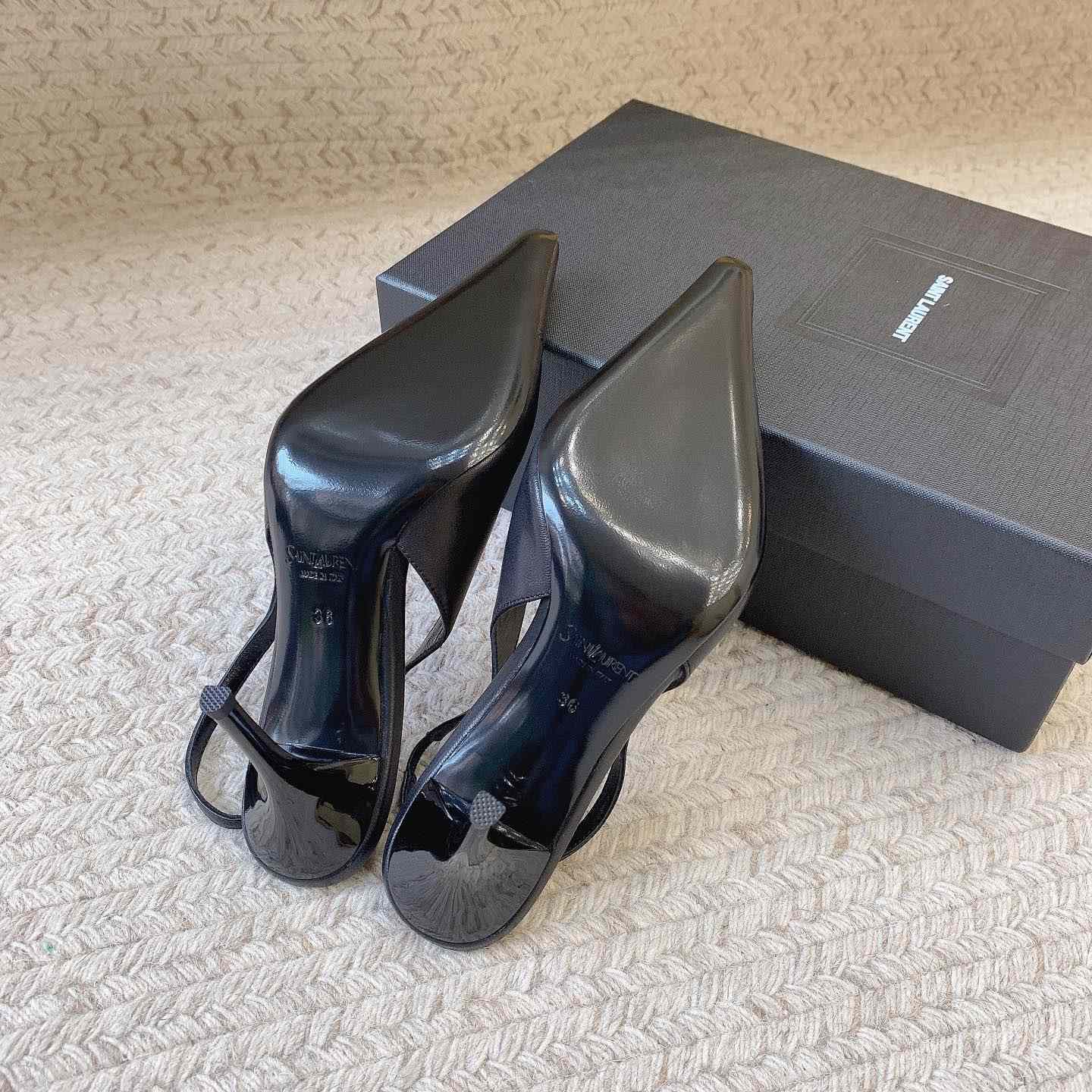 Saint Laurent Leather YSL Slingback Pumps - FashionPlug