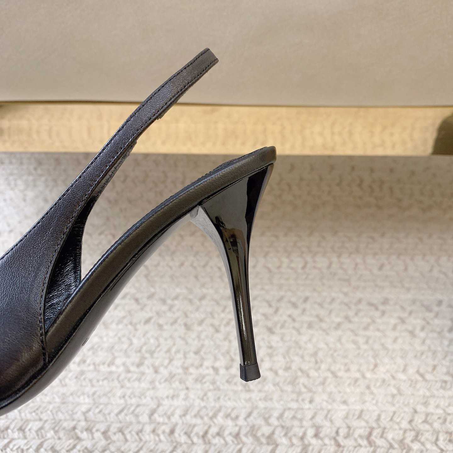 Saint Laurent Leather YSL Slingback Pumps - FashionPlug