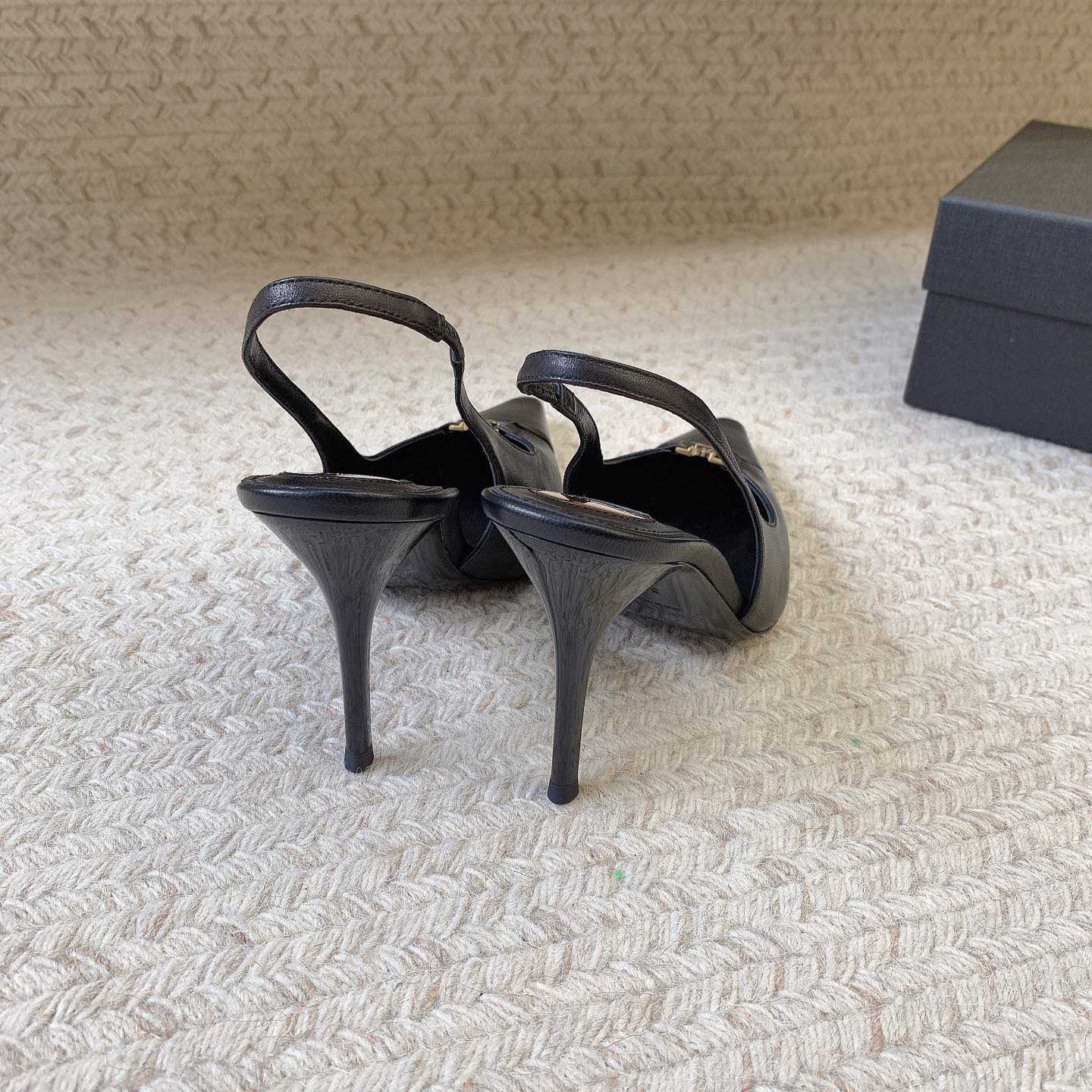 Saint Laurent Leather YSL Slingback Pumps - FashionPlug