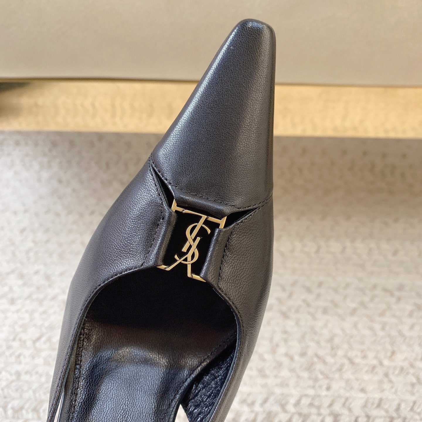Saint Laurent Leather YSL Slingback Pumps - FashionPlug
