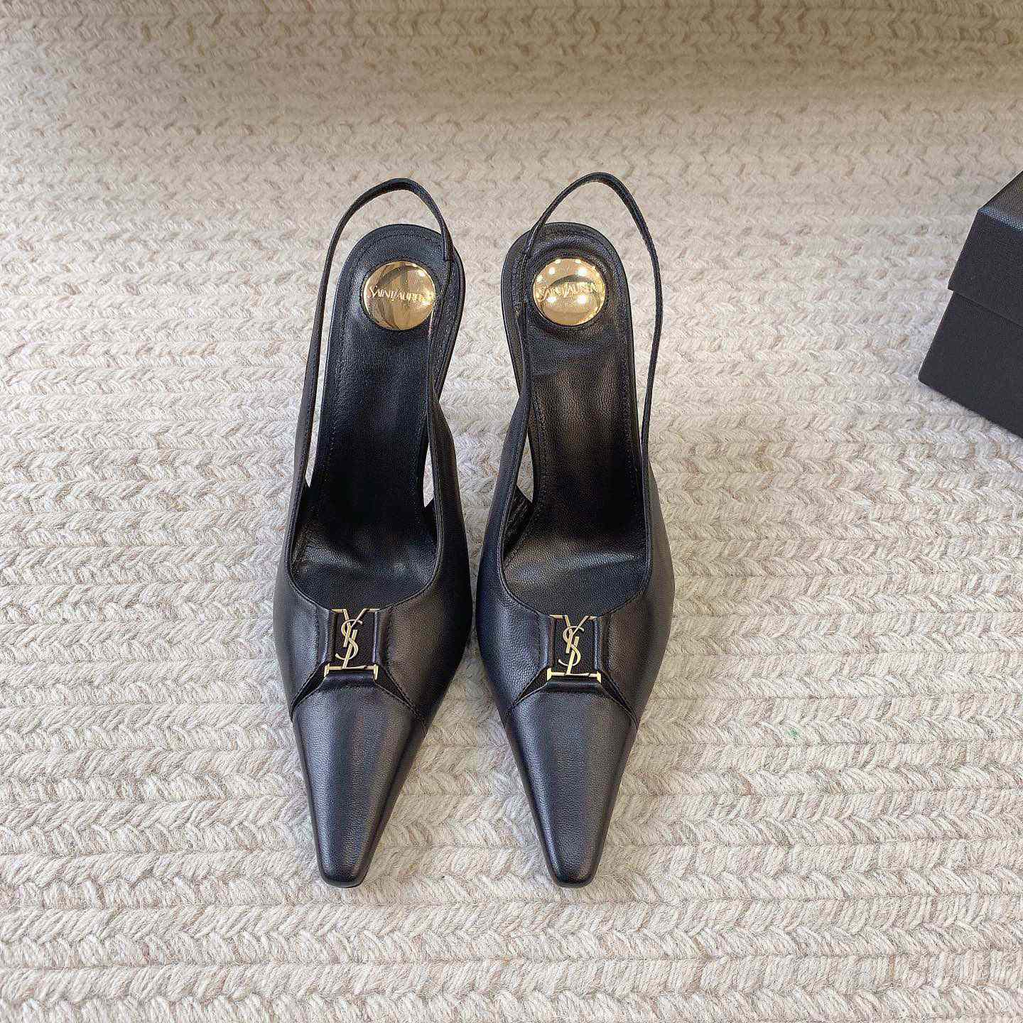 Saint Laurent Leather YSL Slingback Pumps - FashionPlug