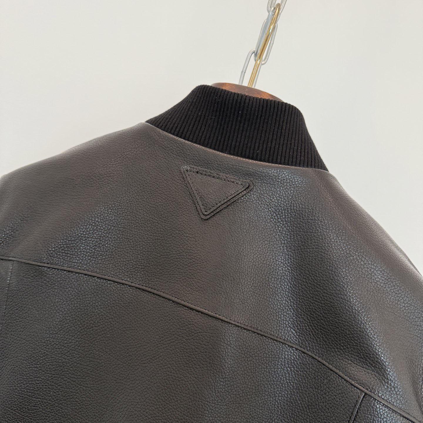 Prada Leather Bomber Jacket - FashionPlug