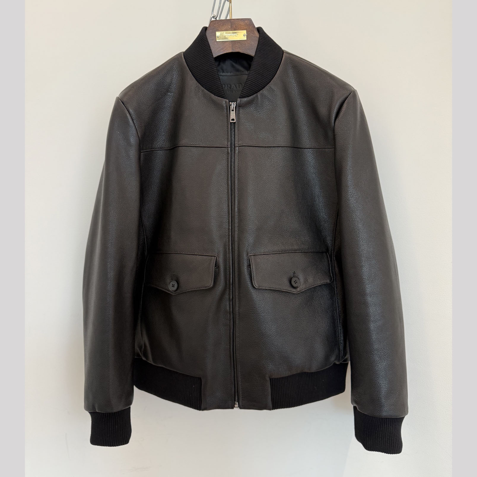 Prada Leather Bomber Jacket - FashionPlug