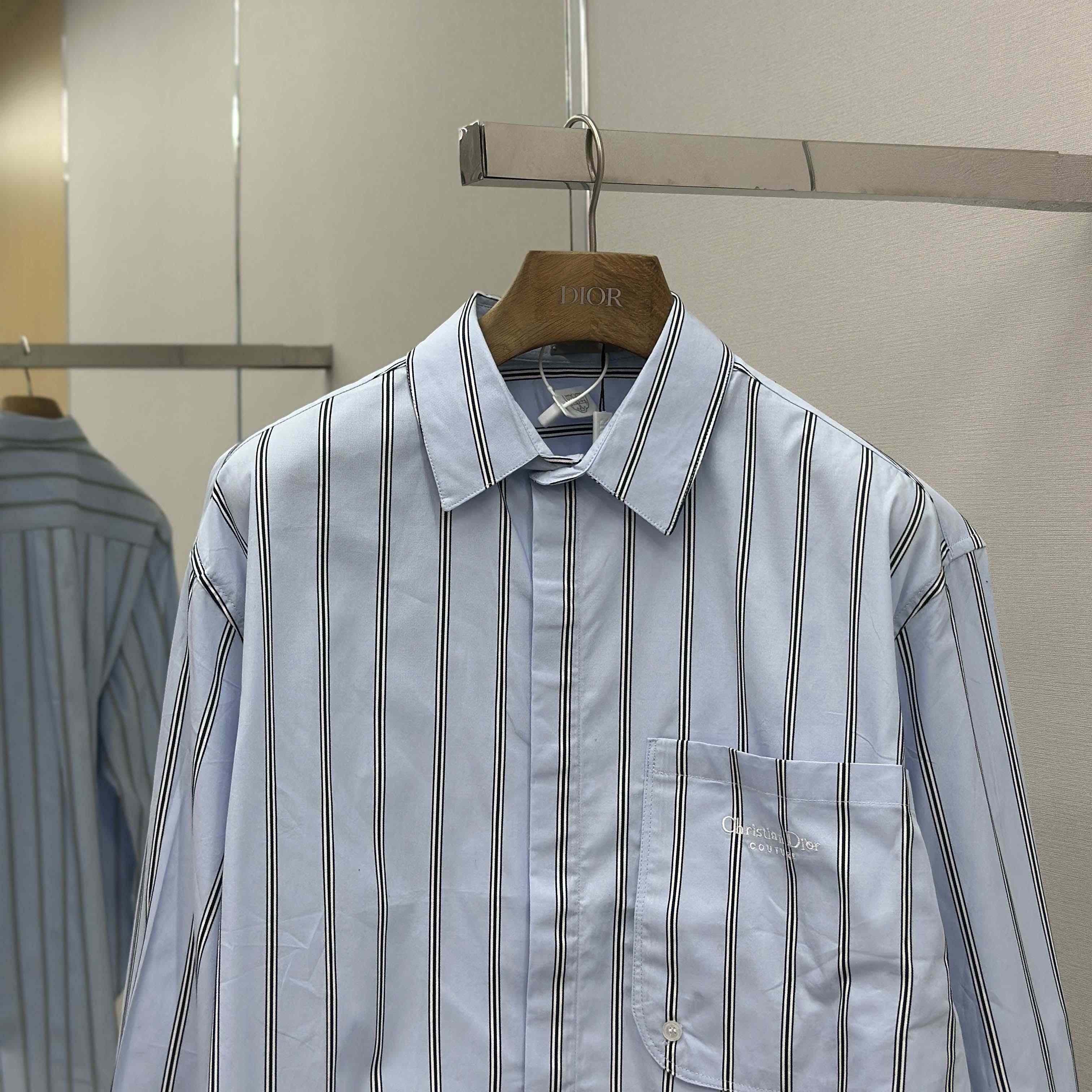 Dior Embroidery Shirt in Blue - FashionPlug