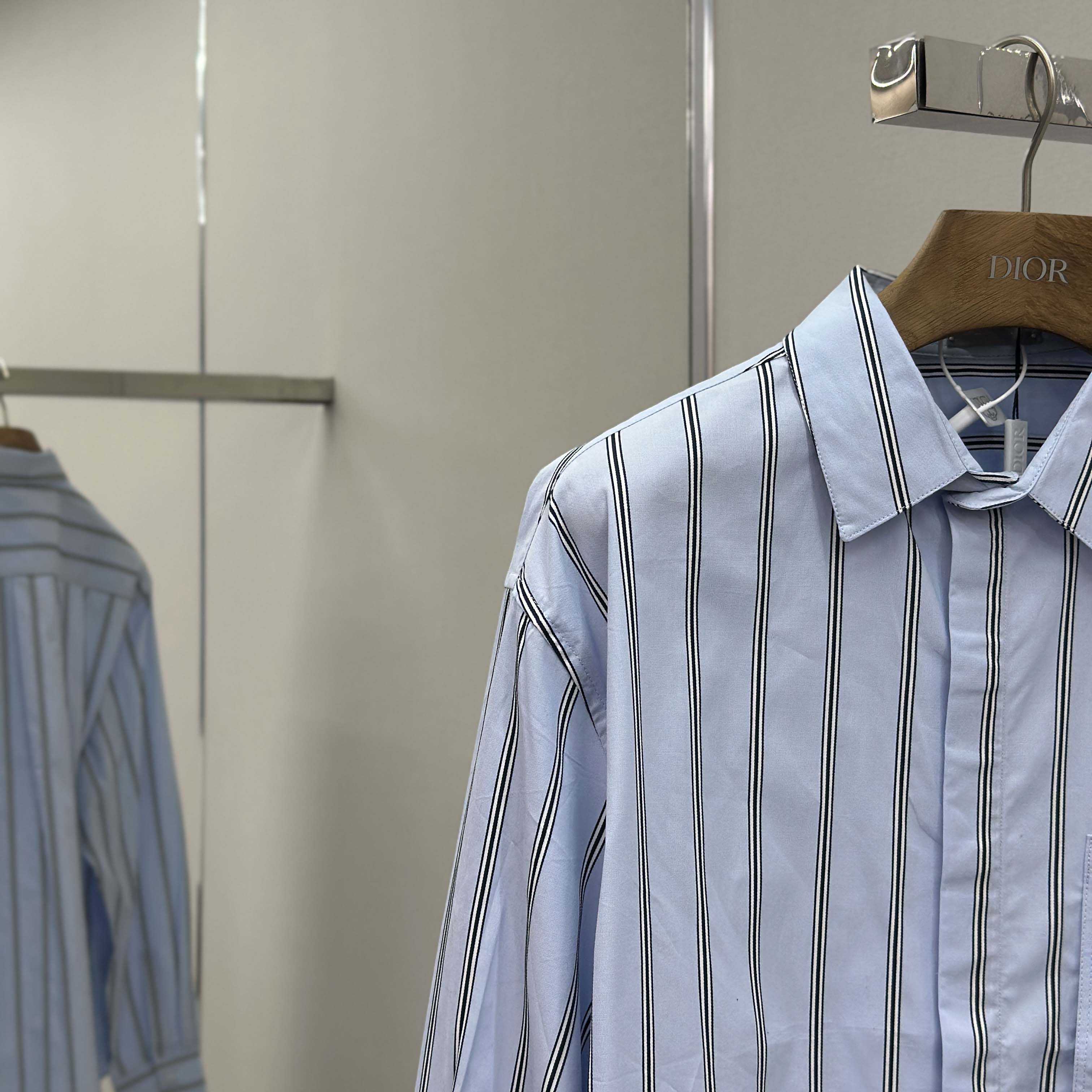 Dior Embroidery Shirt in Blue - FashionPlug