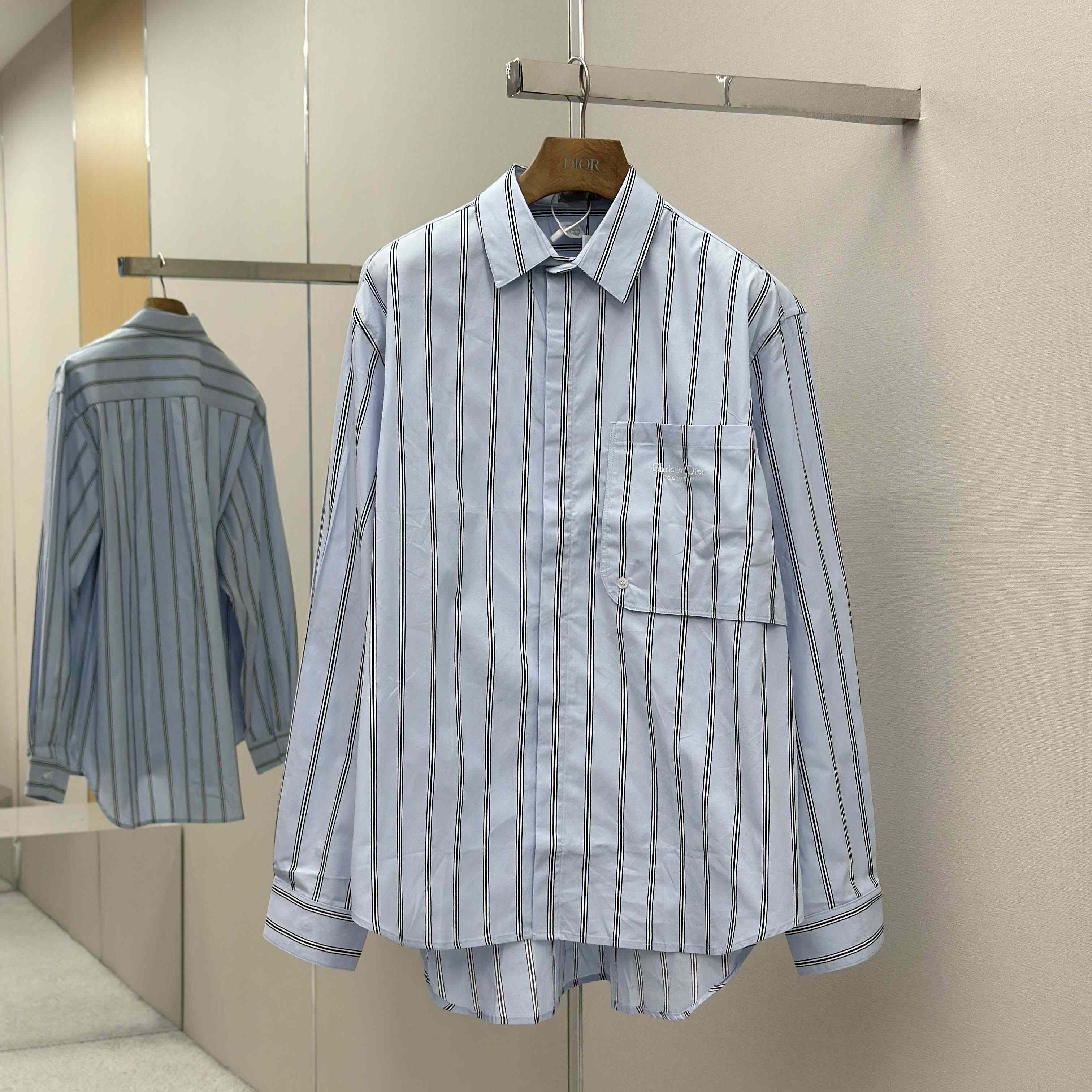 Dior Embroidery Shirt in Blue - FashionPlug