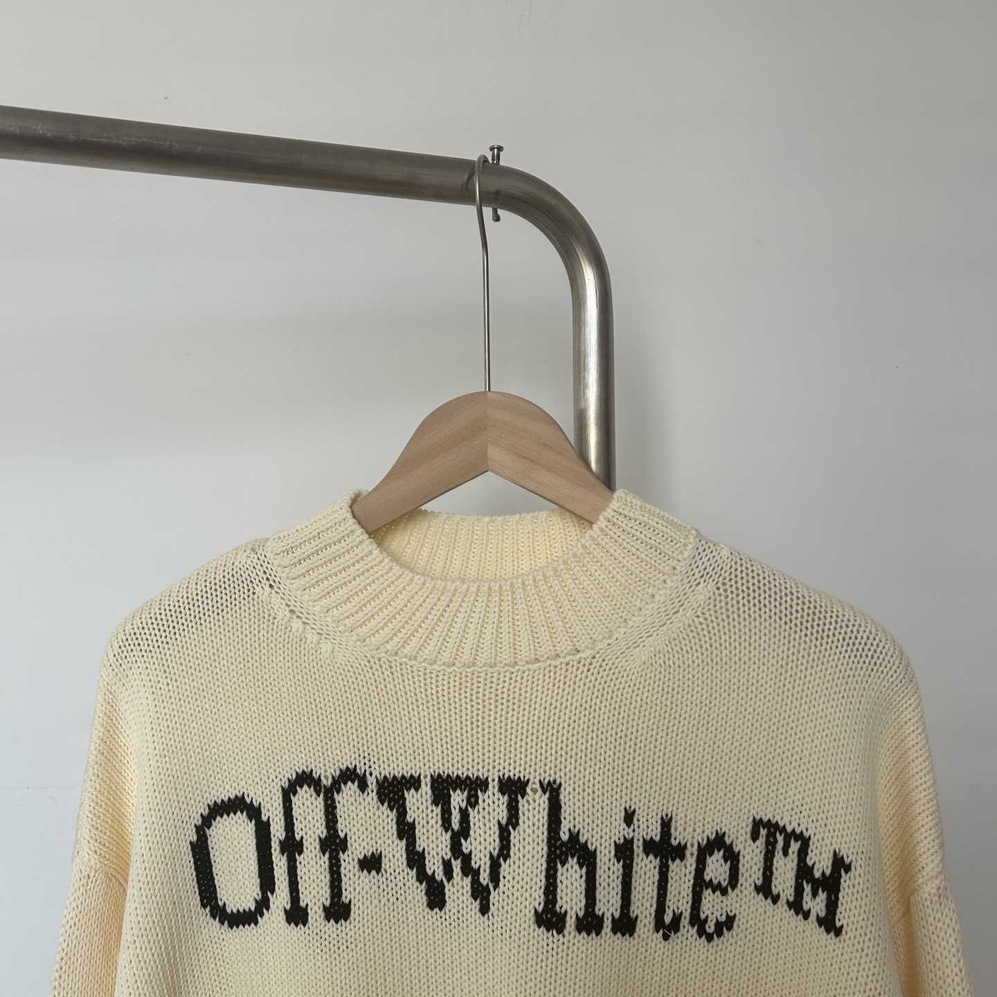 Off White Big Bookish Chunky Knit Crewn Creme Brul - FashionPlug