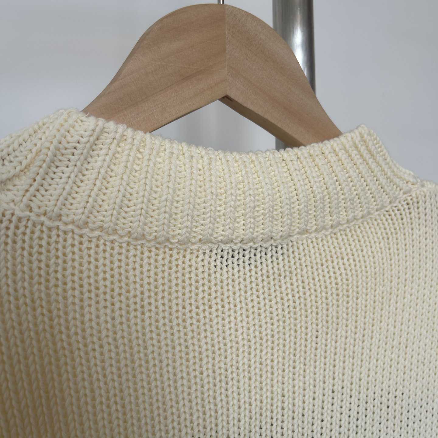 Off White Big Bookish Chunky Knit Crewn Creme Brul - FashionPlug