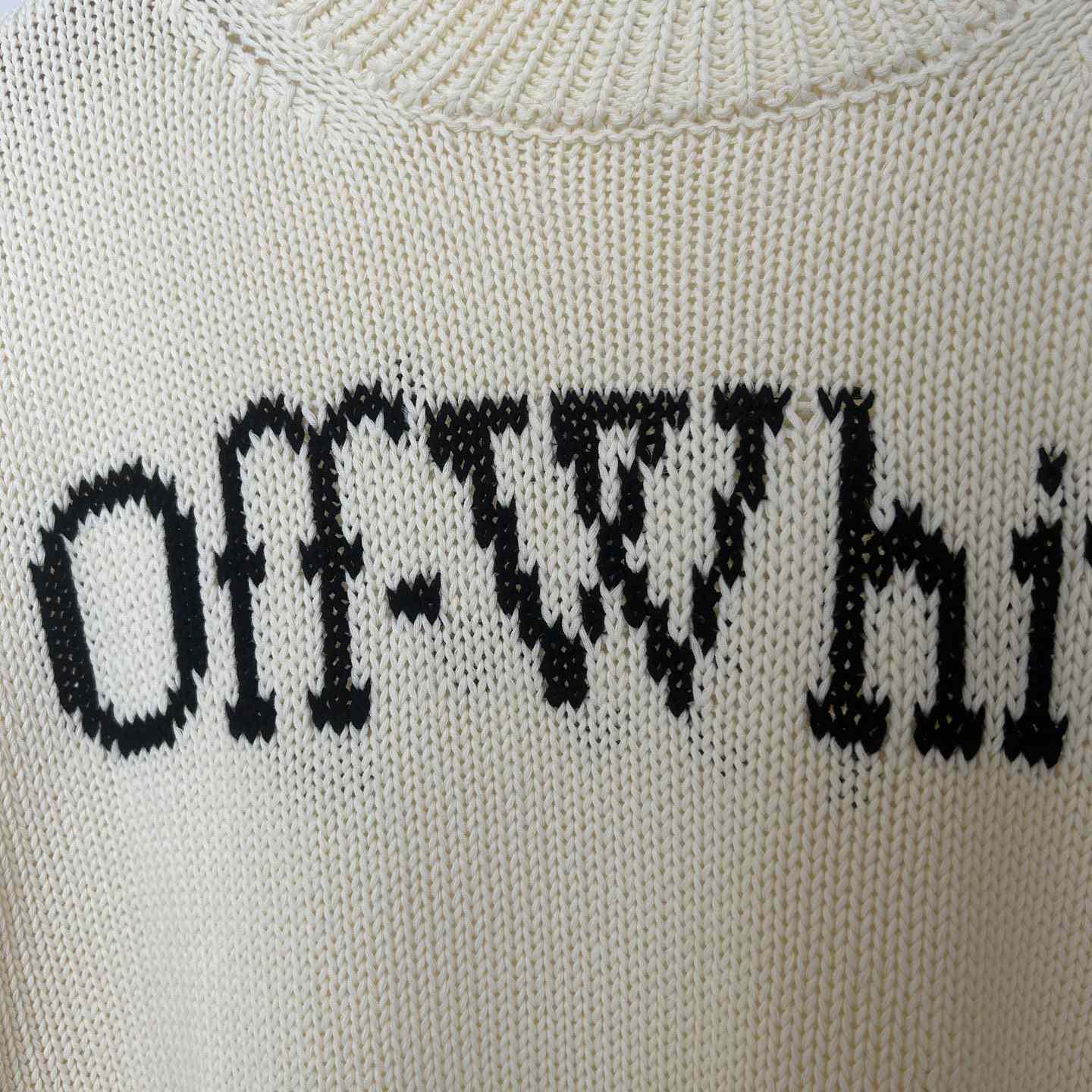 Off White Big Bookish Chunky Knit Crewn Creme Brul - FashionPlug