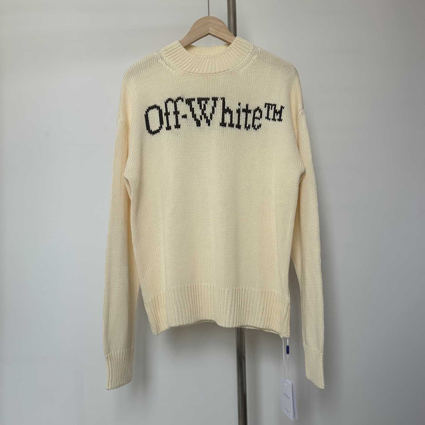 Off White Big Bookish Chunky Knit Crewn Creme Brul - FashionPlug