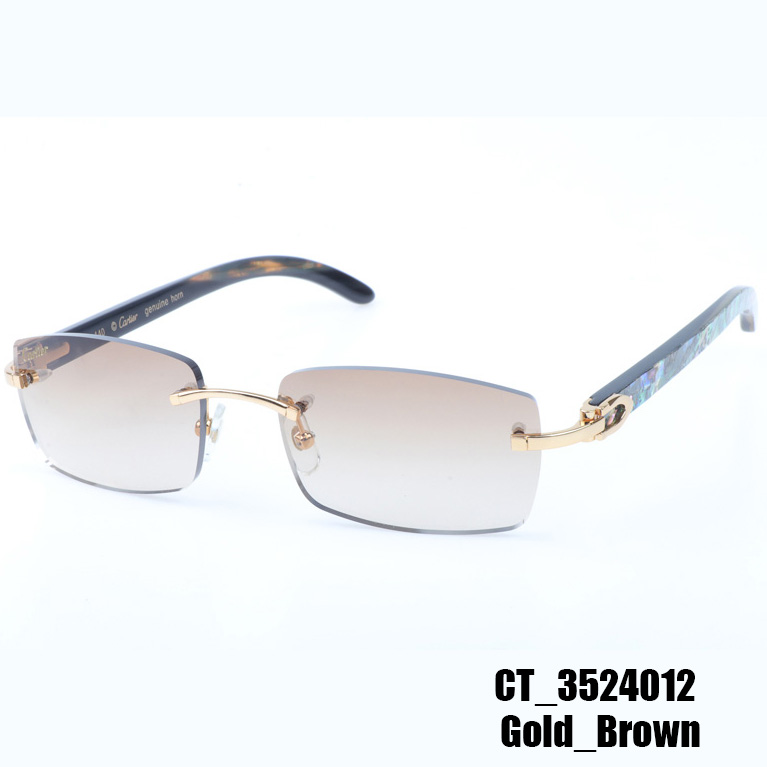 Cartier CT_3524012 Shell Mix Black Buffalo Sunglasses In Gold Brown - FashionPlug