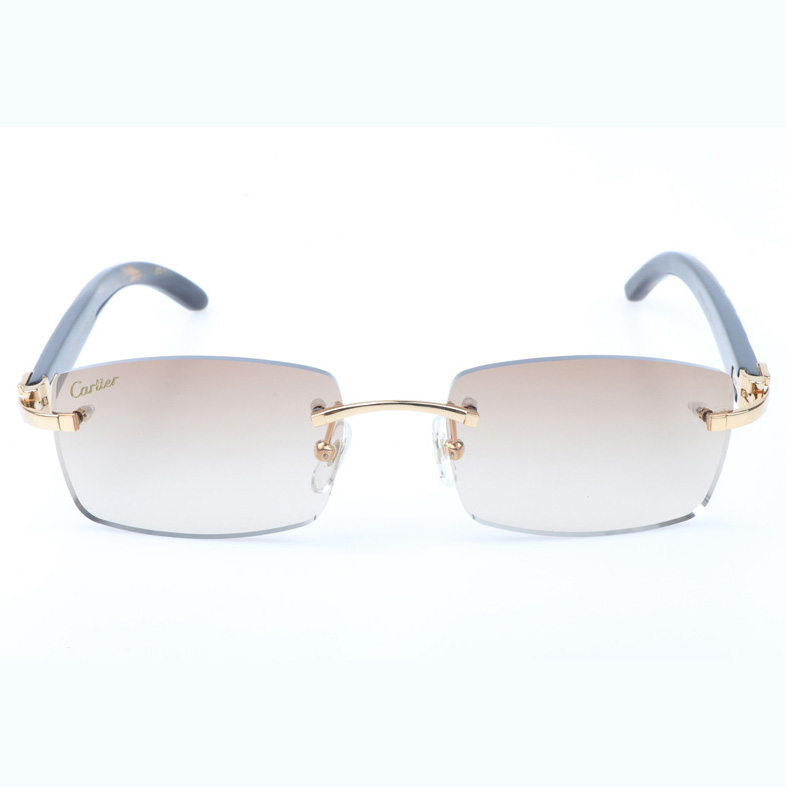 Cartier CT_3524012 Shell Mix Black Buffalo Sunglasses In Gold Brown - FashionPlug
