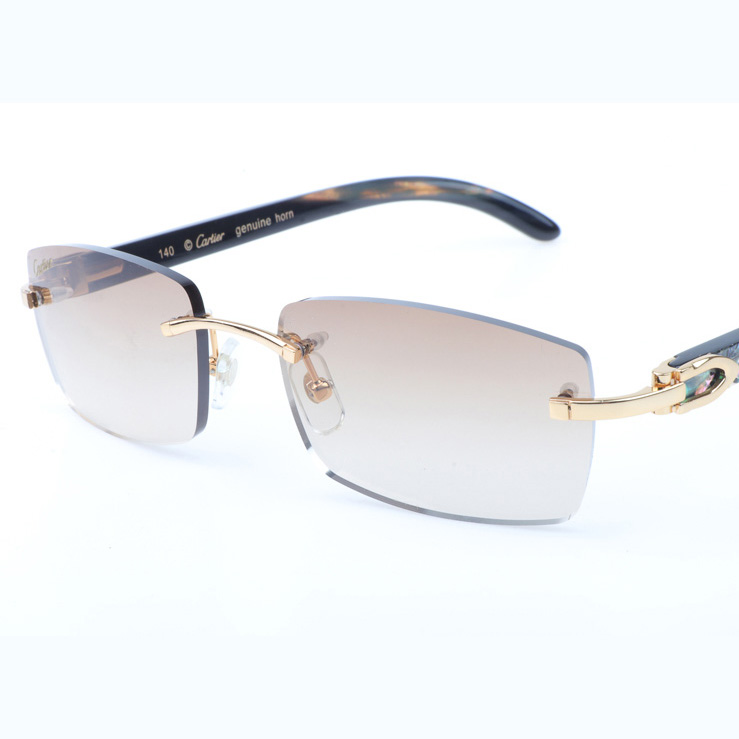 Cartier CT_3524012 Shell Mix Black Buffalo Sunglasses In Gold Brown - FashionPlug
