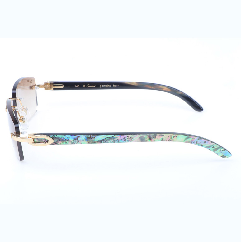 Cartier CT_3524012 Shell Mix Black Buffalo Sunglasses In Gold Brown - FashionPlug