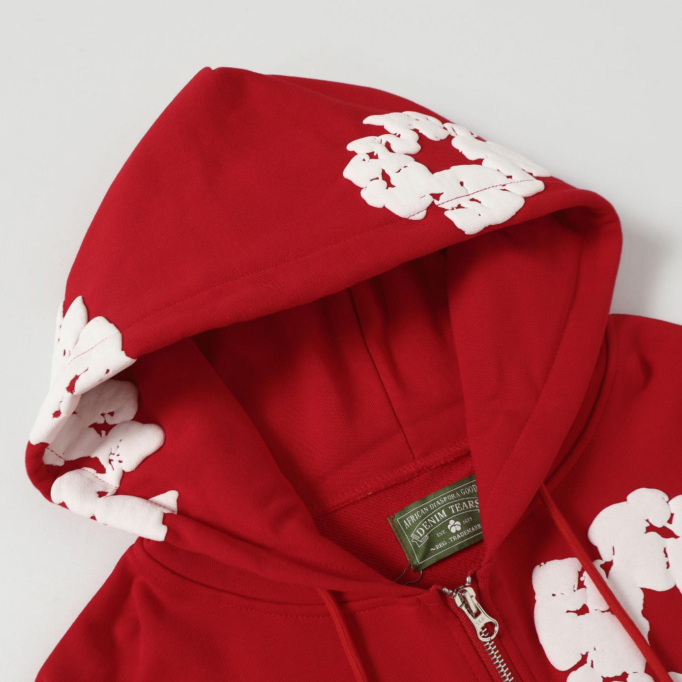 Denim Tears Cotton Wreath Zip Hoodie Red - FashionPlug