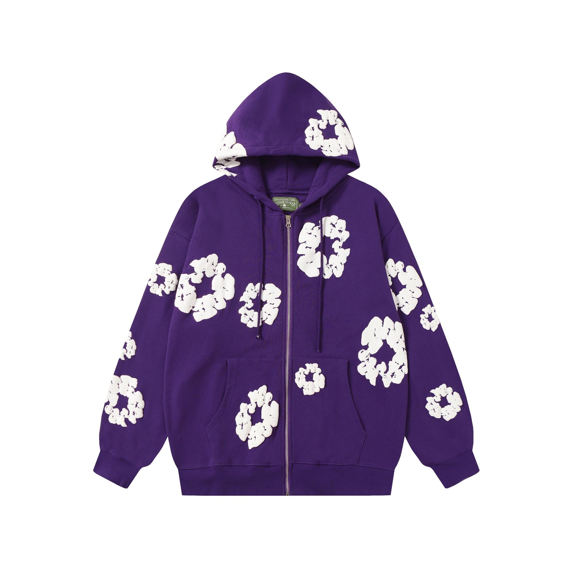 Denim Tears Cotton Wreath Zip Hoodie Purple - FashionPlug