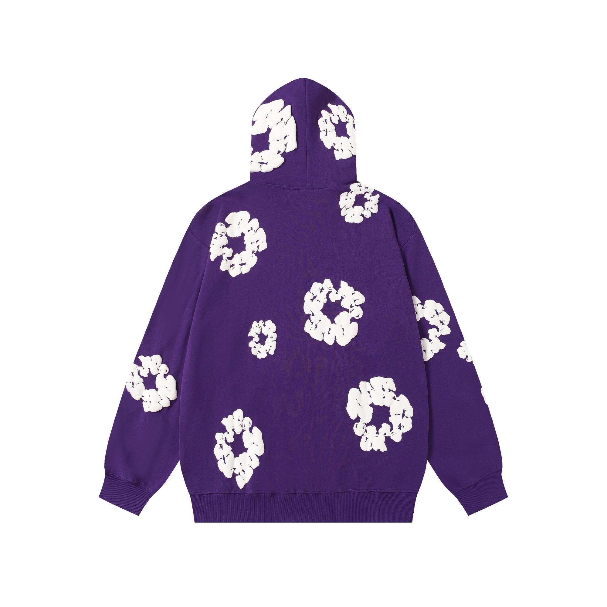Denim Tears Cotton Wreath Zip Hoodie Purple - FashionPlug