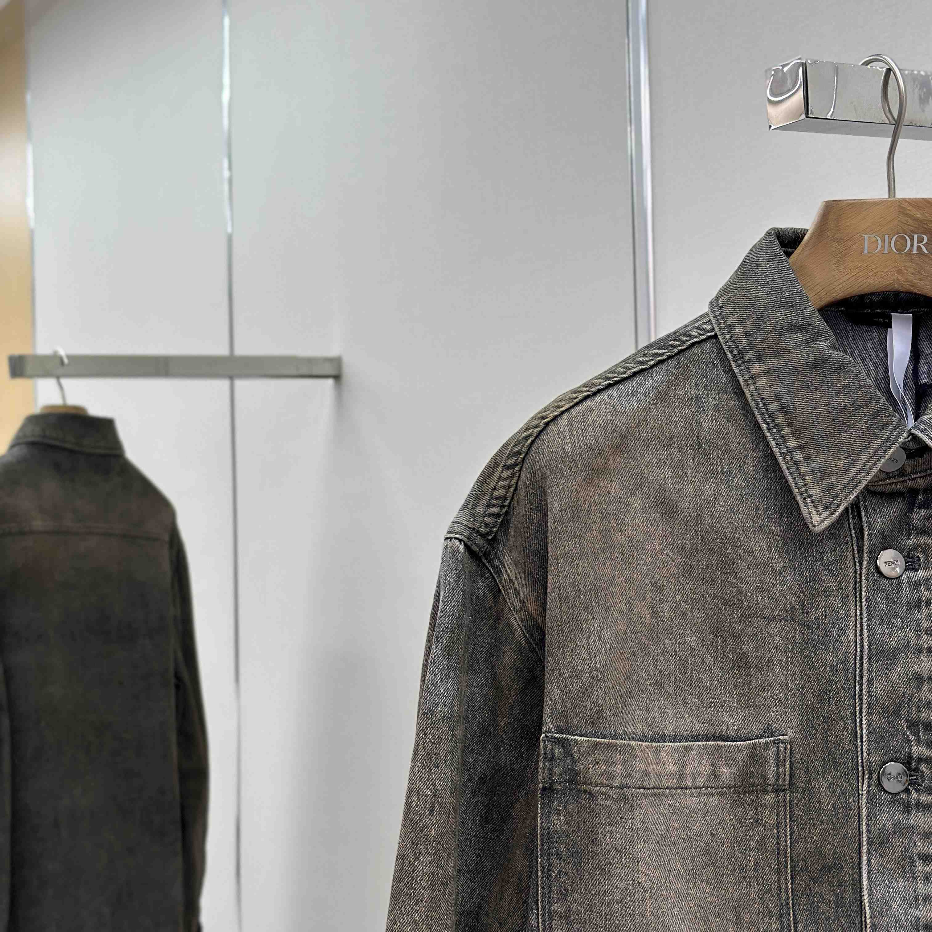 Fendi Grey Overdyed Denim Shirt - FashionPlug