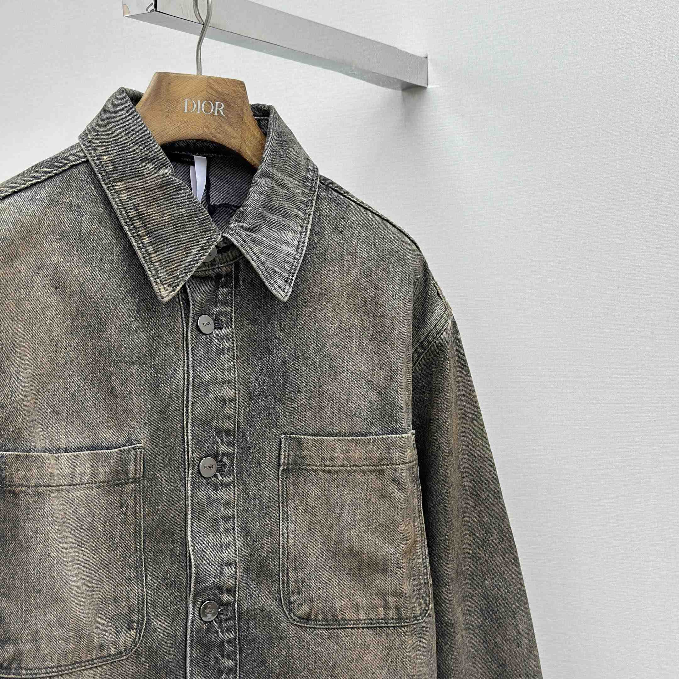 Fendi Grey Overdyed Denim Shirt - FashionPlug