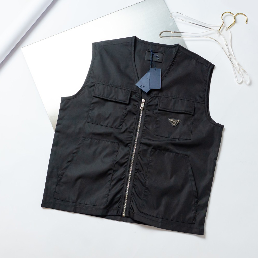 Prada Re-Nylon V-neck Vest In Black - FashionPlug