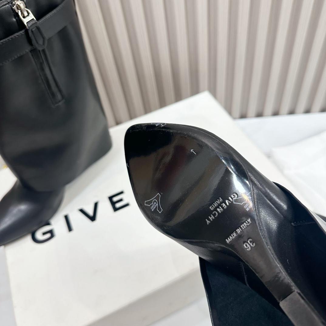 Givenchy Shark Lock Leather Knee-high Boots - FashionPlug