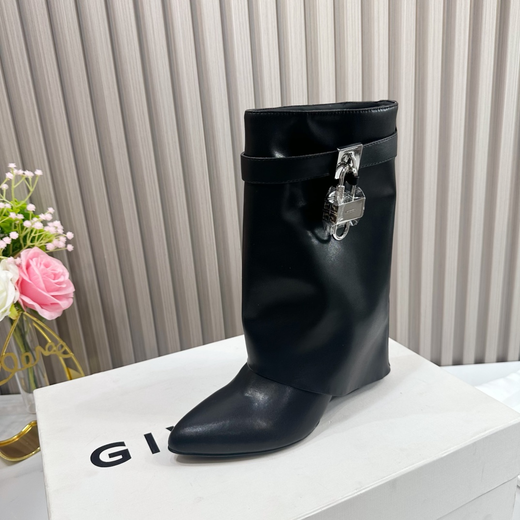 Givenchy Shark Lock Leather Knee-high Boots - FashionPlug