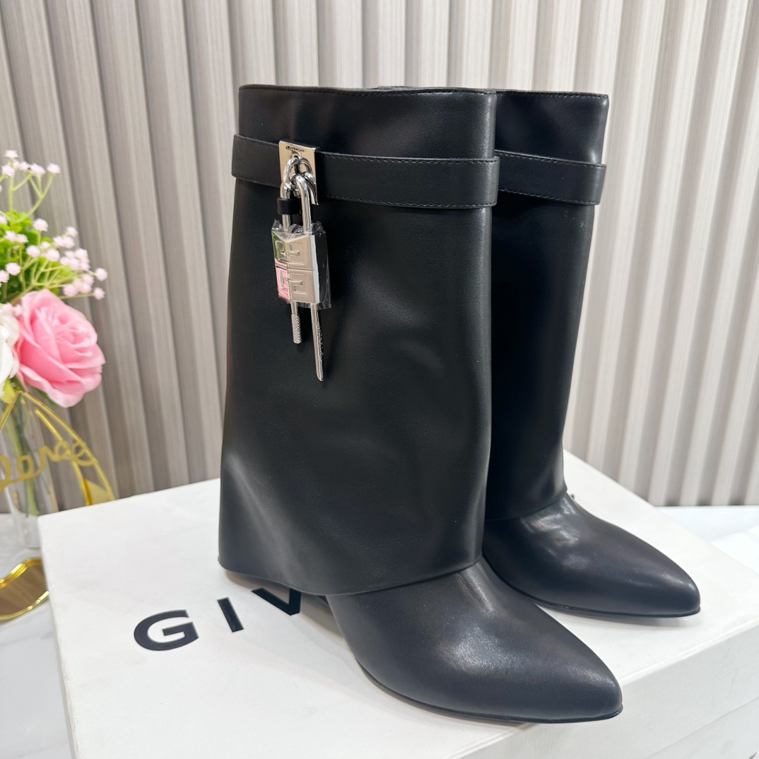 Givenchy Shark Lock Leather Knee-high Boots - FashionPlug