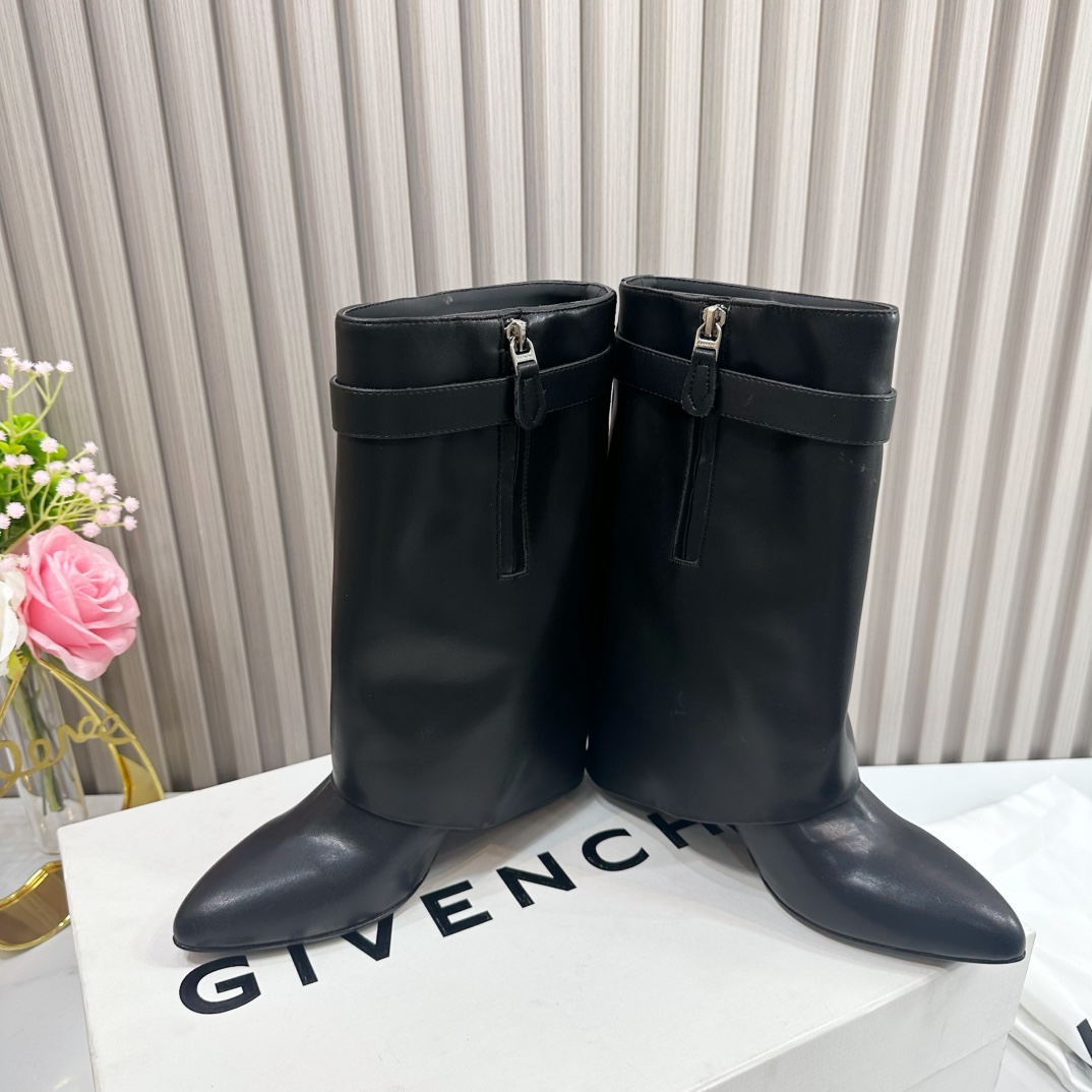 Givenchy Shark Lock Leather Knee-high Boots - FashionPlug