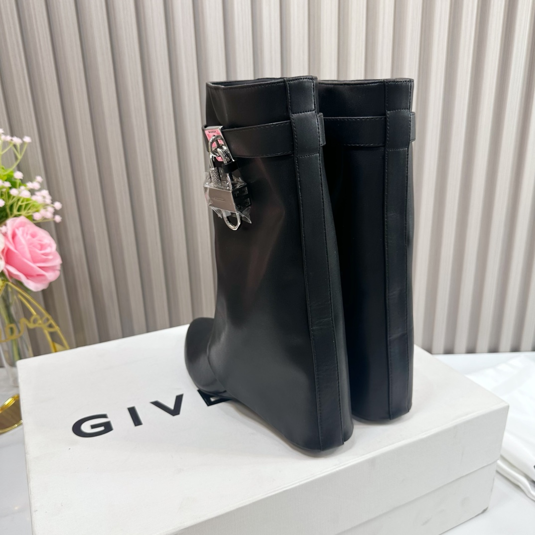 Givenchy Shark Lock Leather Knee-high Boots - FashionPlug