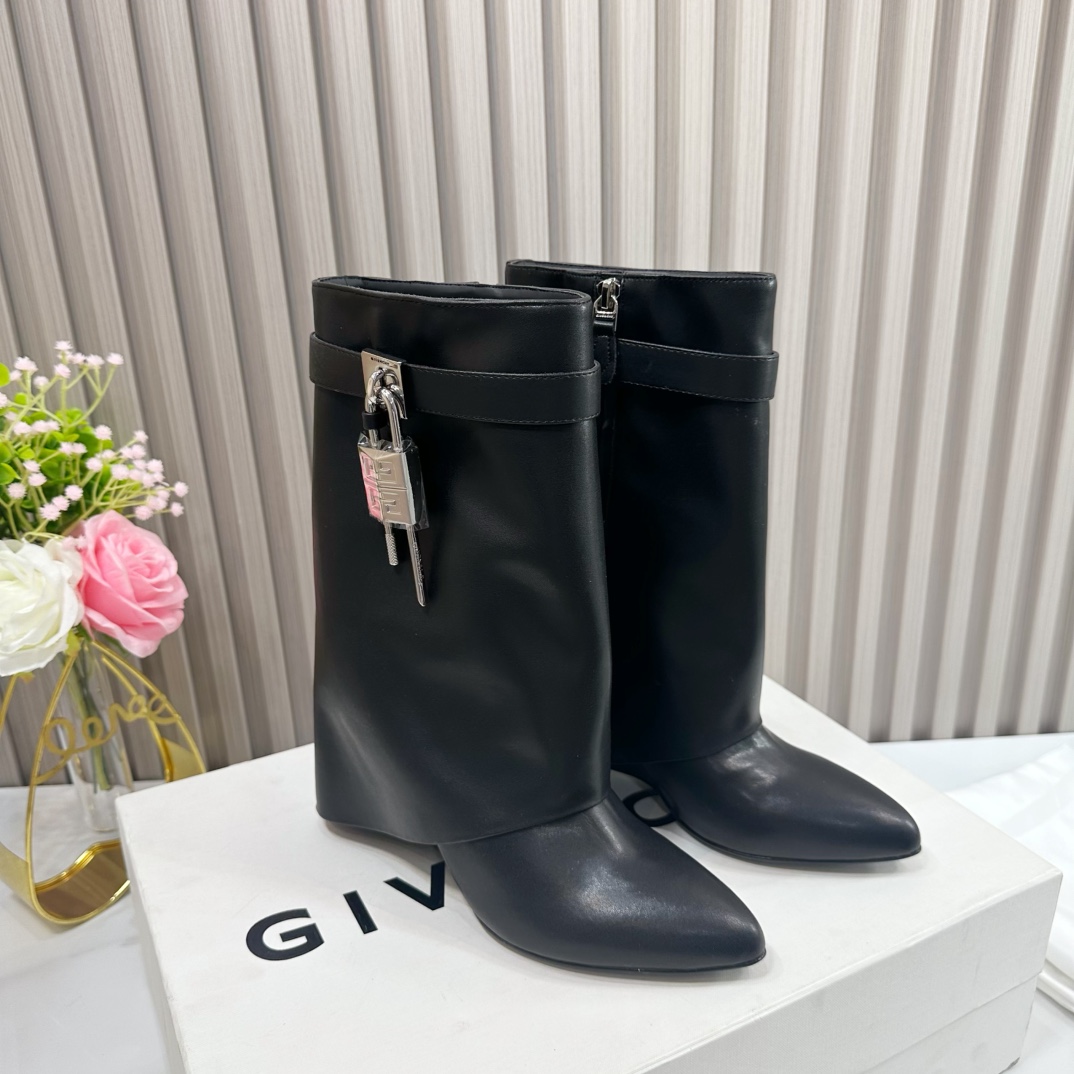 Givenchy Shark Lock Leather Knee-high Boots - FashionPlug