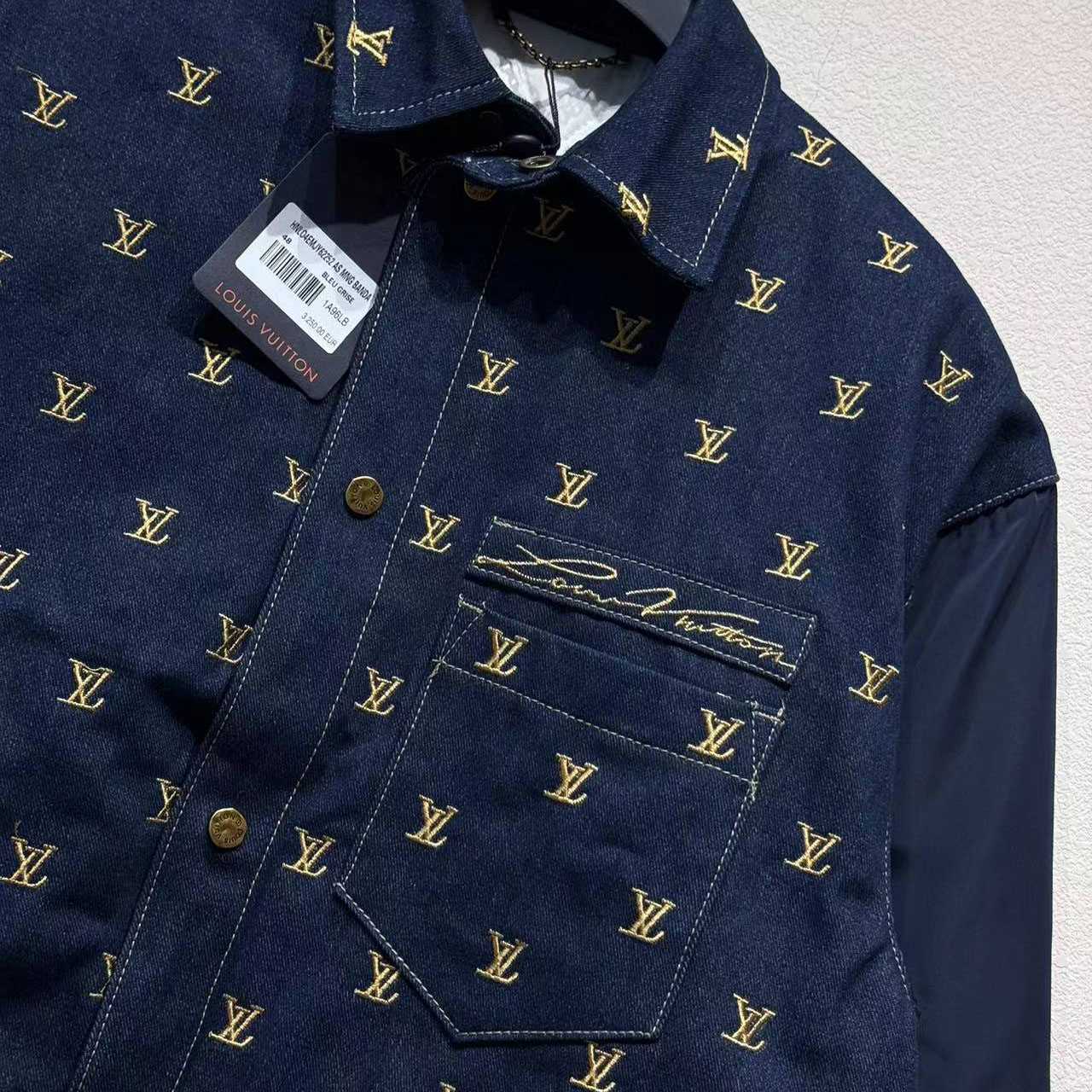 Louis Vuitton Upcycled Denim Varsity Jacket    - FashionPlug
