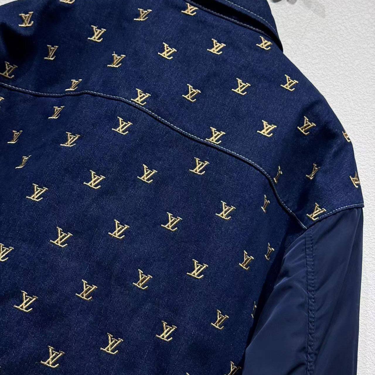 Louis Vuitton Upcycled Denim Varsity Jacket    - FashionPlug