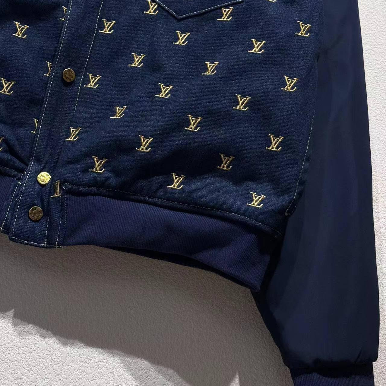 Louis Vuitton Upcycled Denim Varsity Jacket    - FashionPlug
