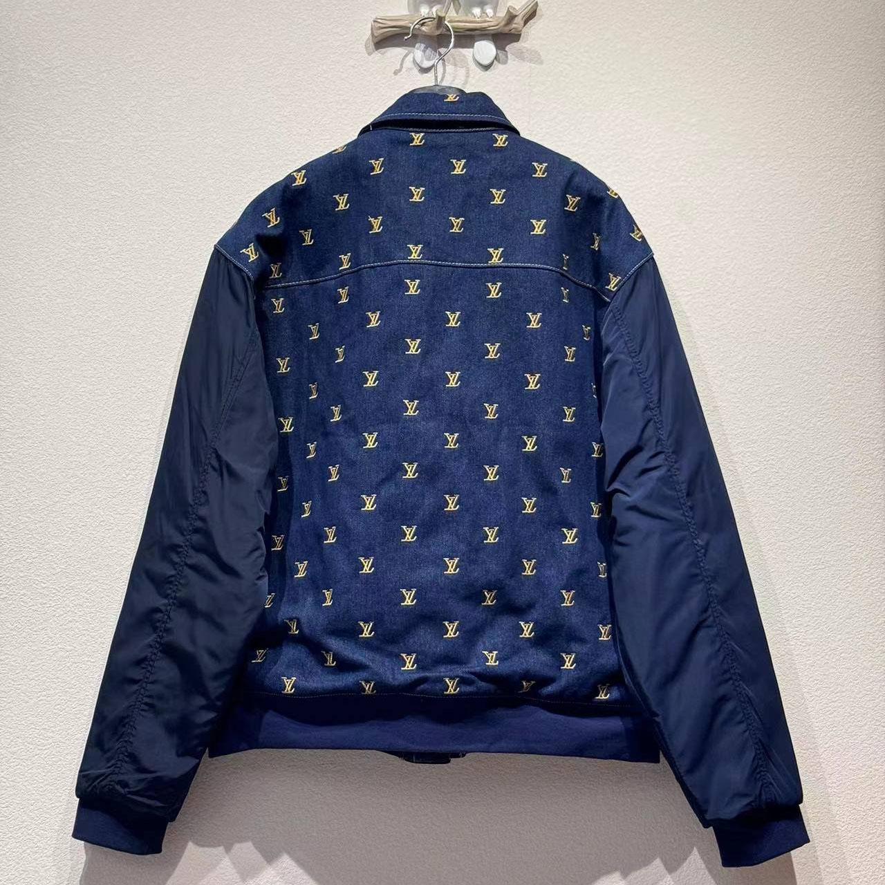 Louis Vuitton Upcycled Denim Varsity Jacket    - FashionPlug