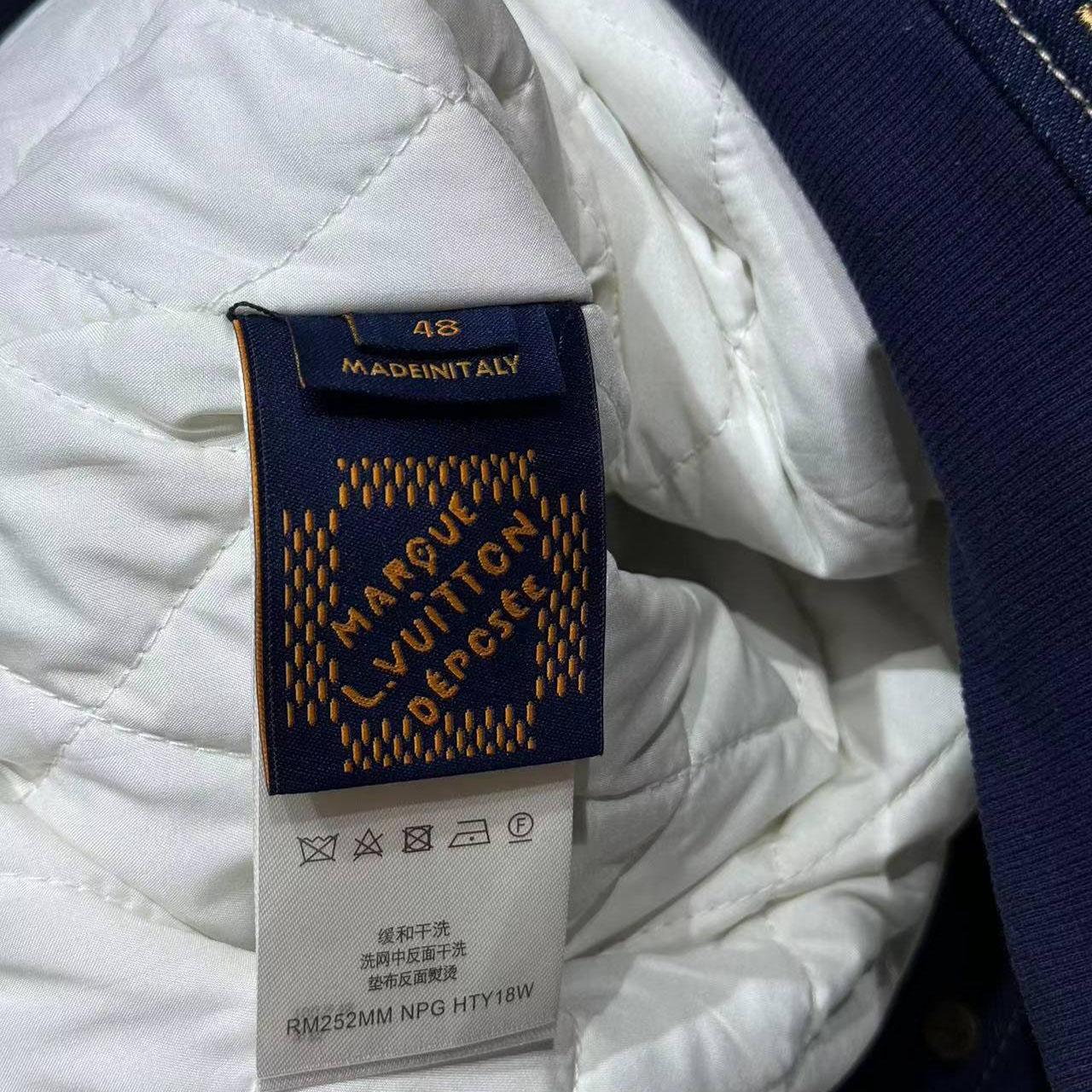Louis Vuitton Upcycled Denim Varsity Jacket    - FashionPlug