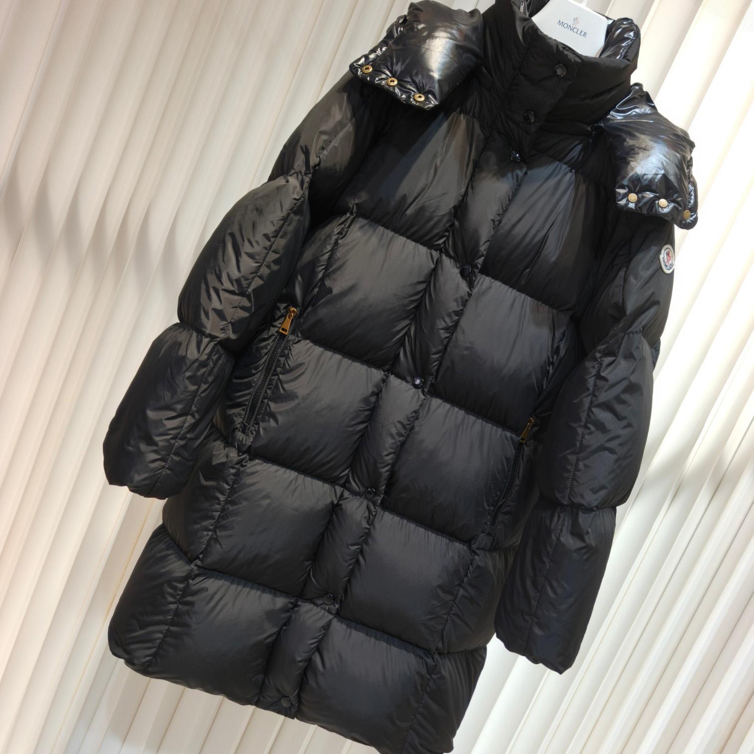 Moncler Litte Square-Quilted Hooded Long Down Jacket - FashionPlug