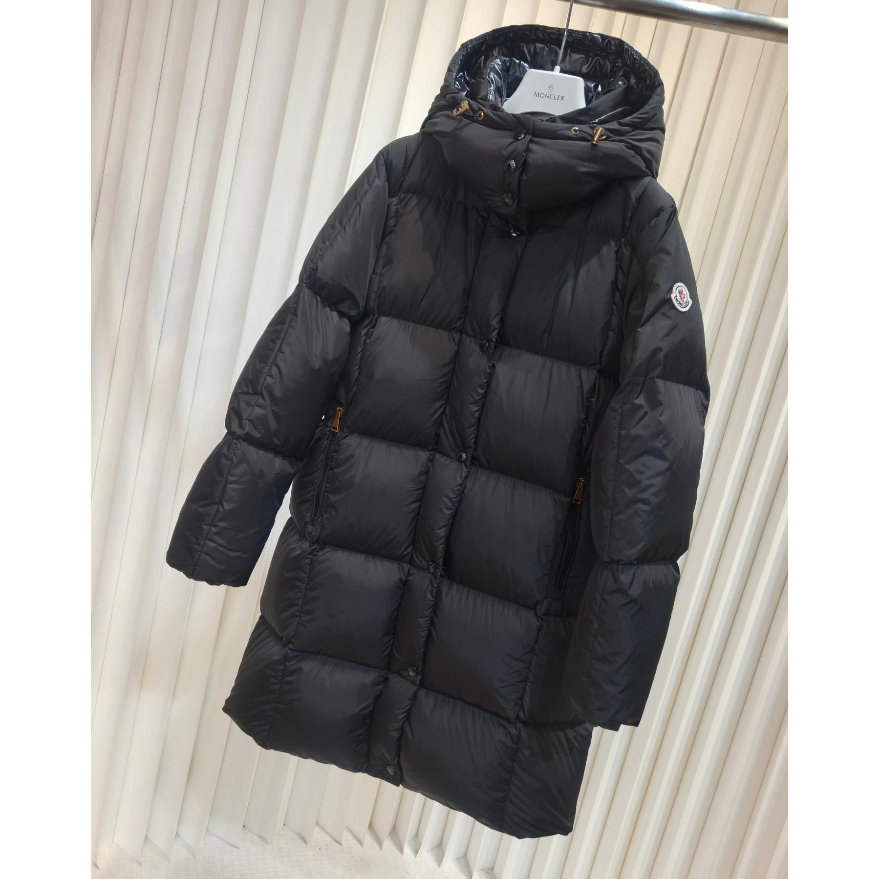 Moncler Litte Square-Quilted Hooded Long Down Jacket - FashionPlug