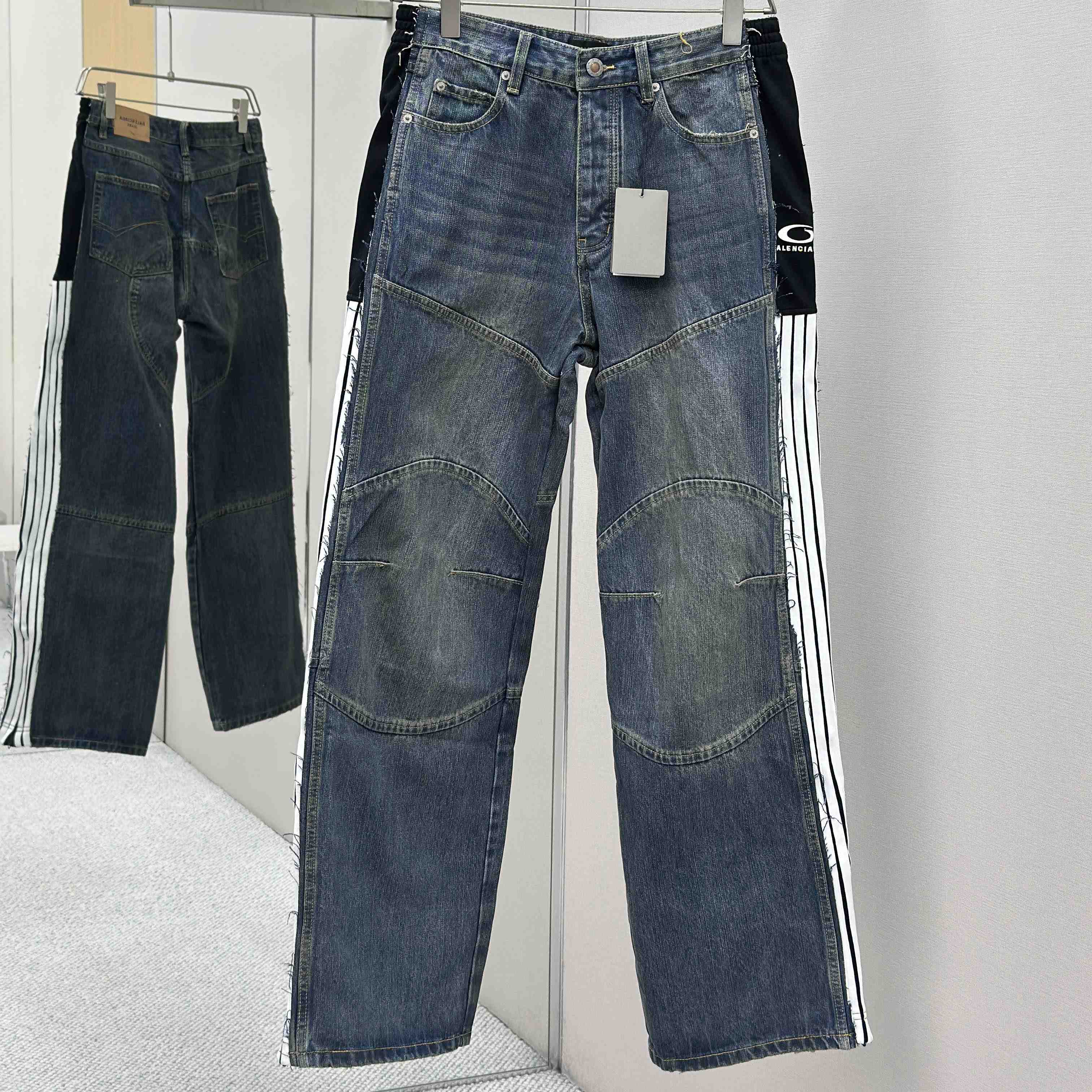 Balenciaga Cut-Up Tracksuit Pants In Blue Denim - FashionPlug