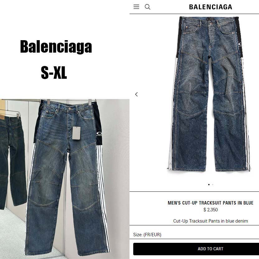 Balenciaga Cut-Up Tracksuit Pants In Blue Denim - FashionPlug