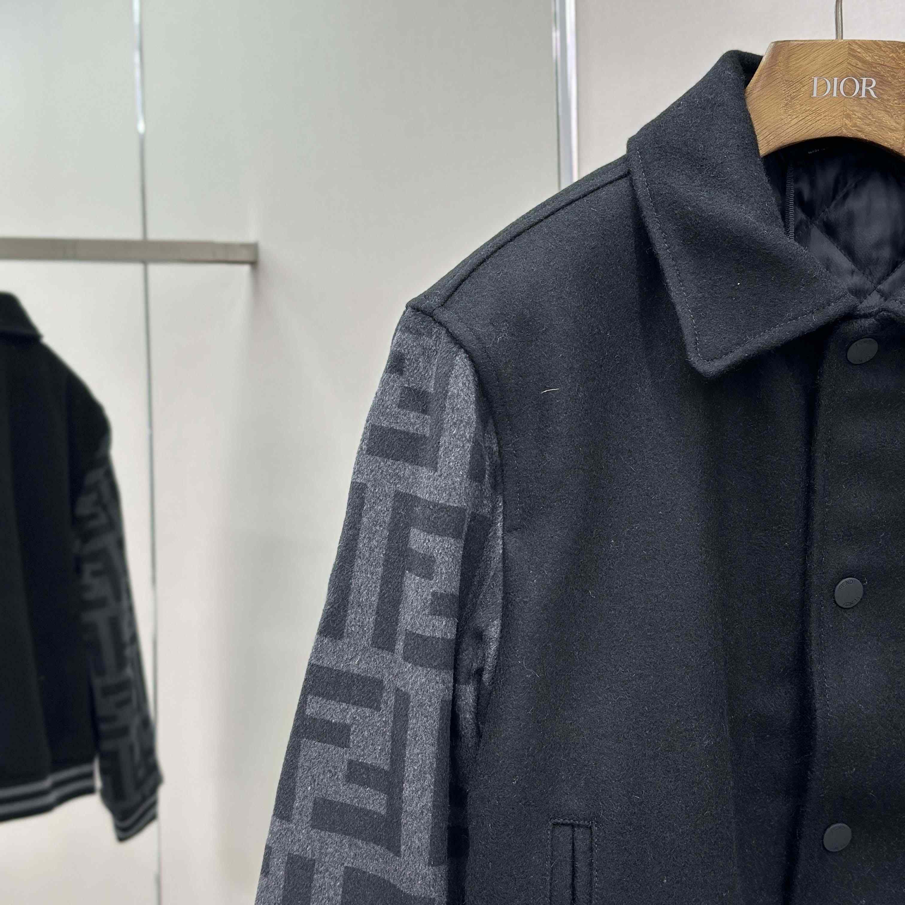 Fendi Black Wool Bomber Jacket - FashionPlug
