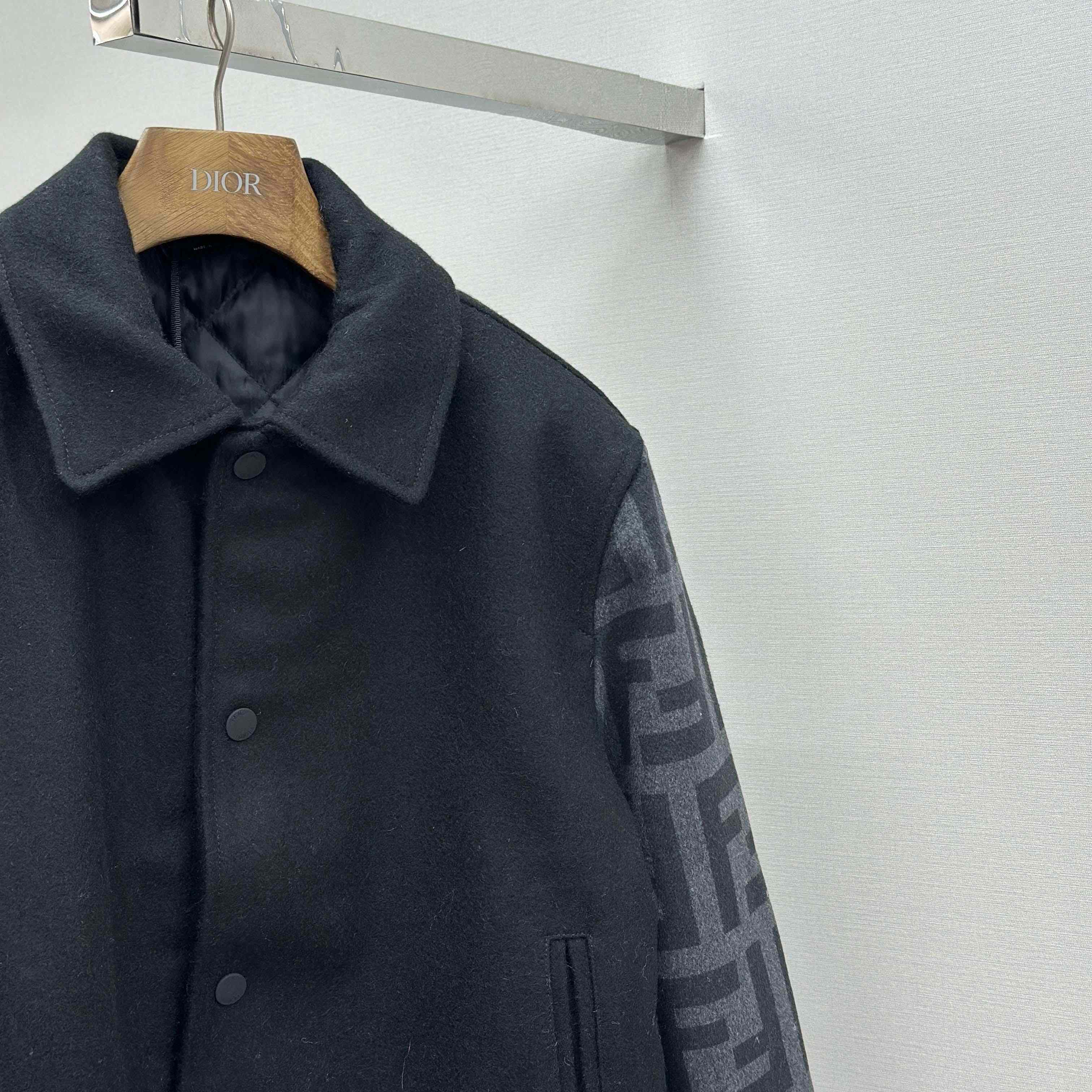 Fendi Black Wool Bomber Jacket - FashionPlug