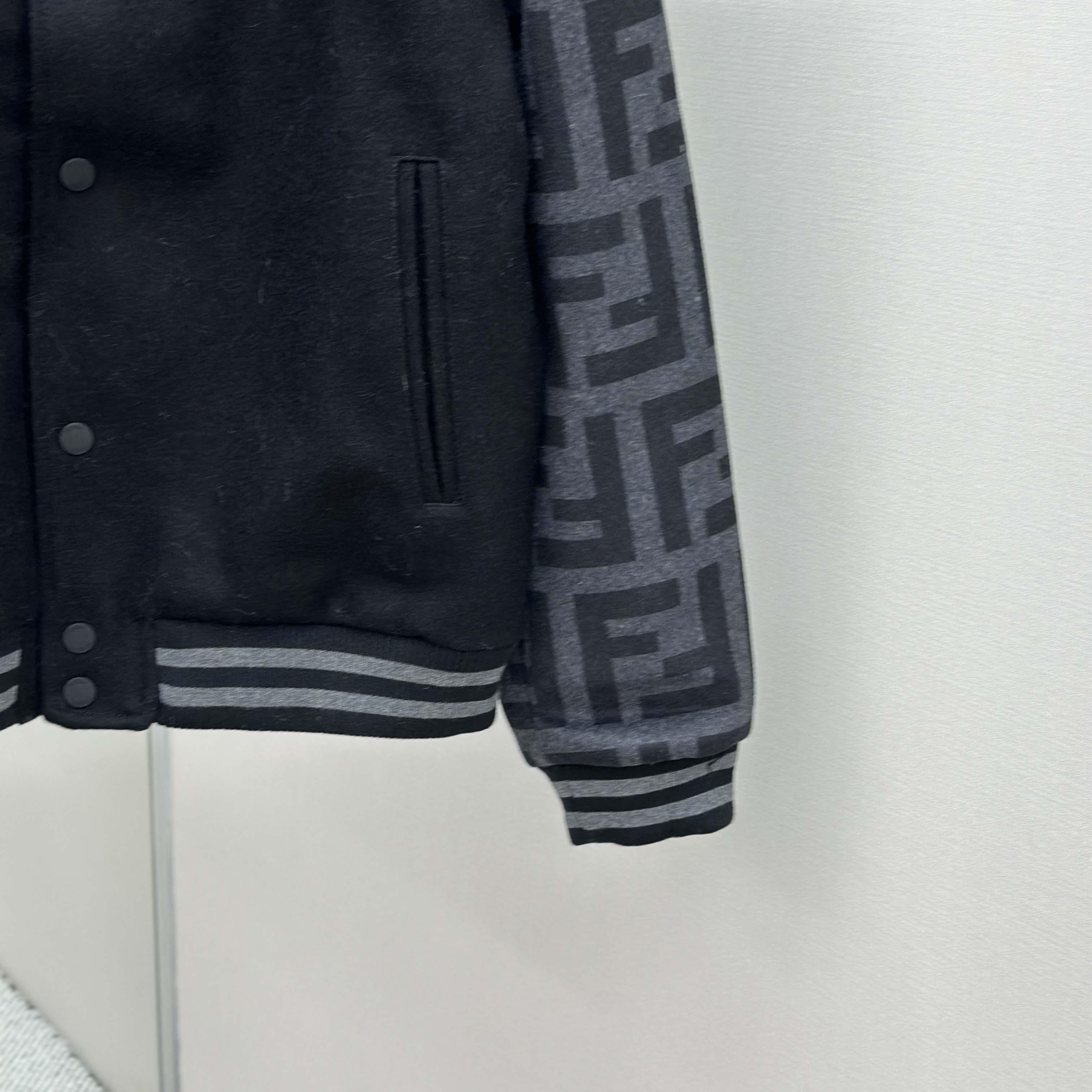 Fendi Black Wool Bomber Jacket - FashionPlug