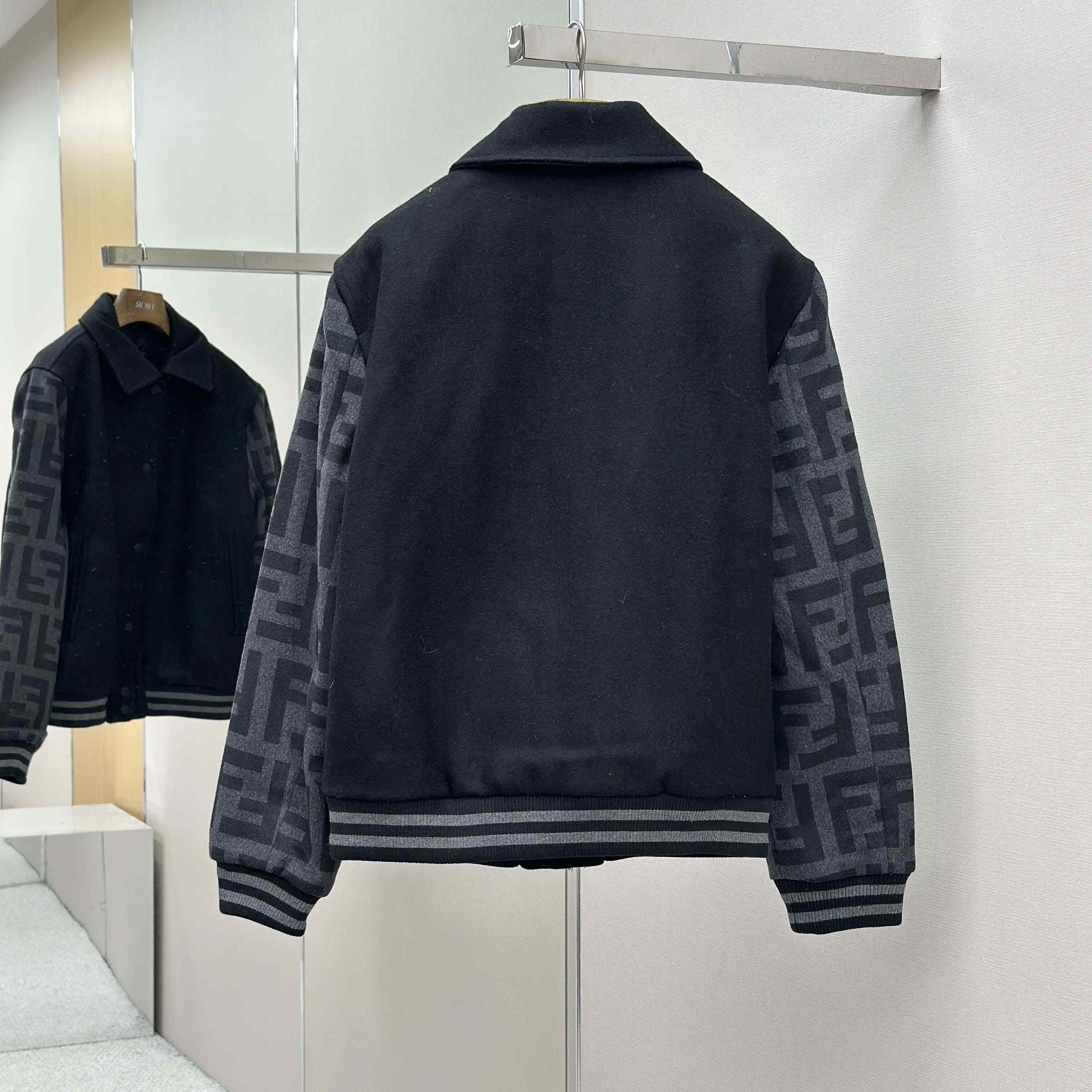 Fendi Black Wool Bomber Jacket - FashionPlug