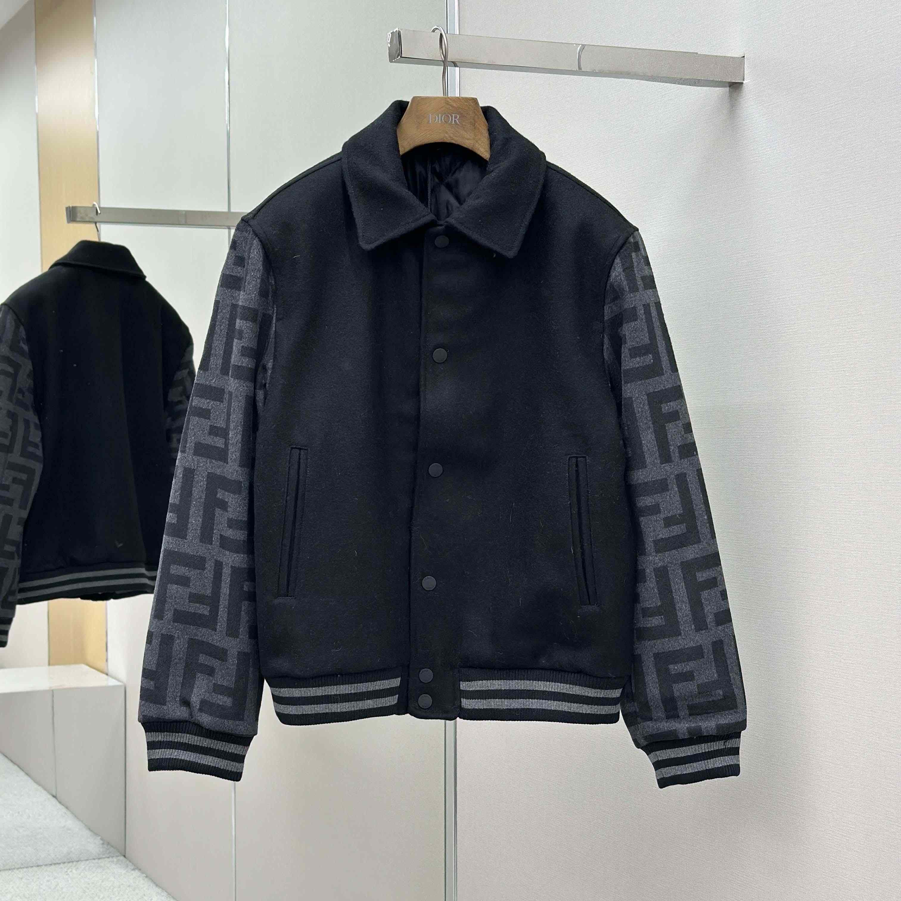 Fendi Black Wool Bomber Jacket - FashionPlug