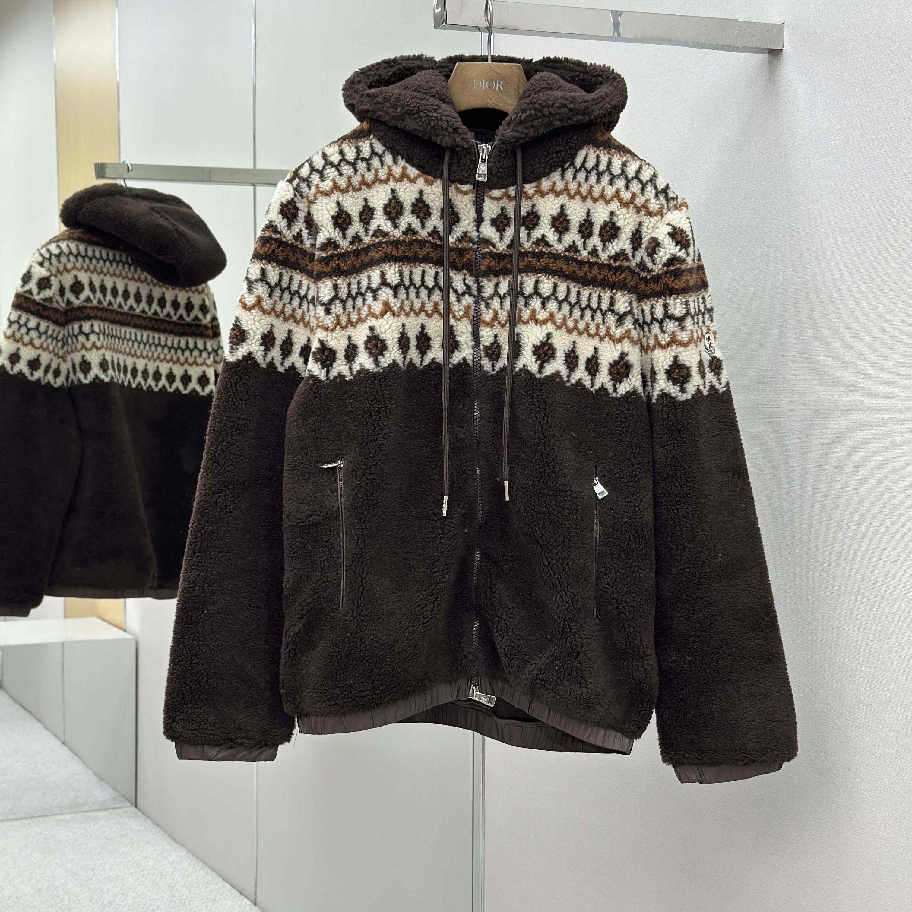 Moncler Geometric Jacquard Wool Blend Hoodie - FashionPlug