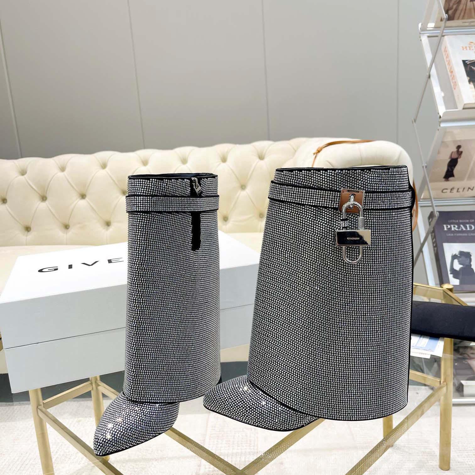 Givenchy Shark Lock Leather Knee-high Boots - FashionPlug